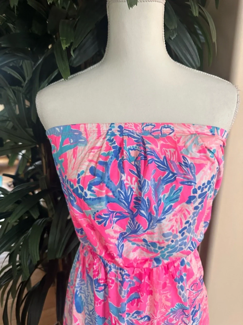 💙💕Lilly Pulitzer Pink Blue Strapless Light Paschs Aquadesiac Print Dress S💙💕 - Picture 4 of 11